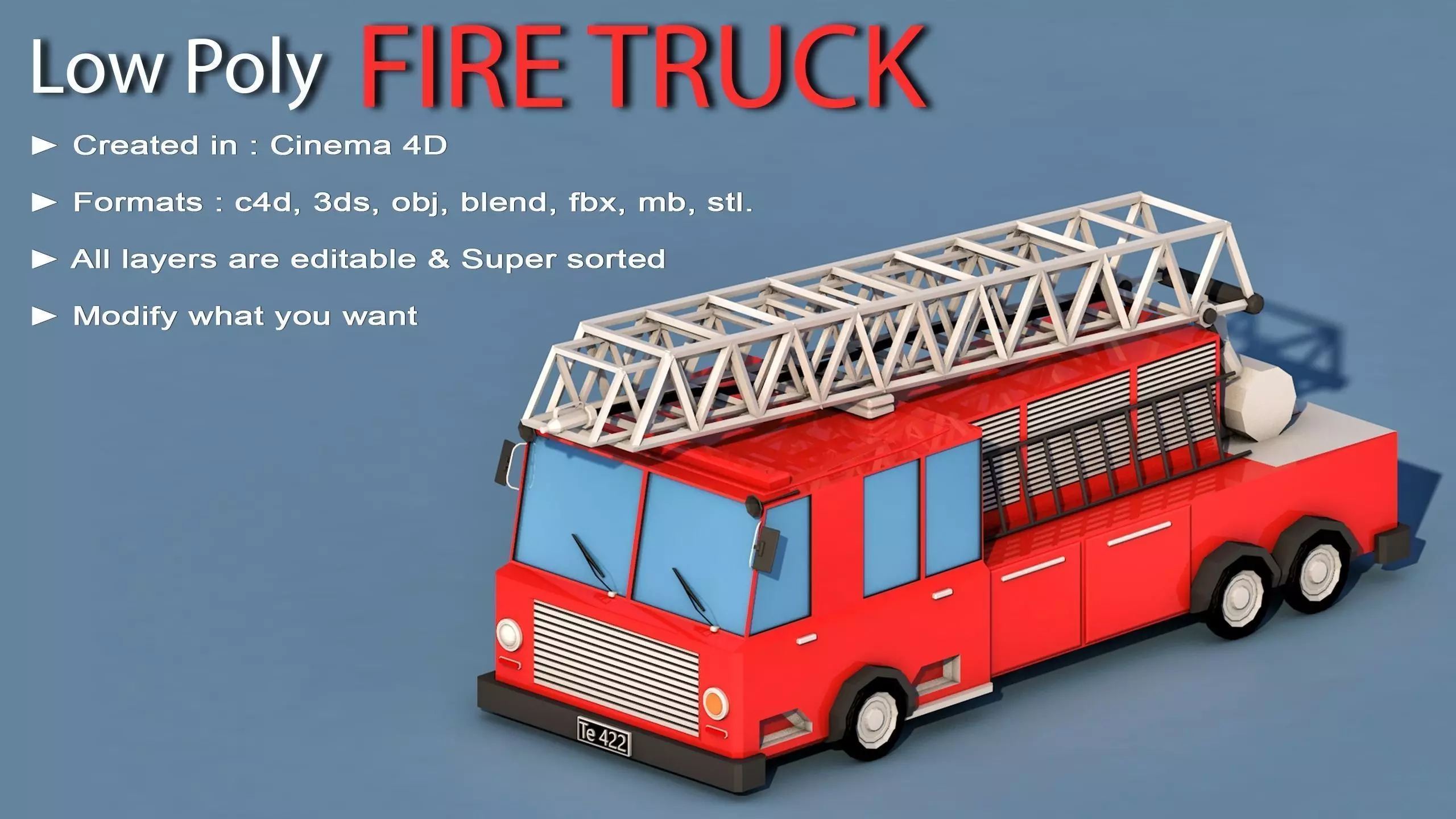 3D model Cartoon Fire Truck VR / AR / low-poly | CGTrader