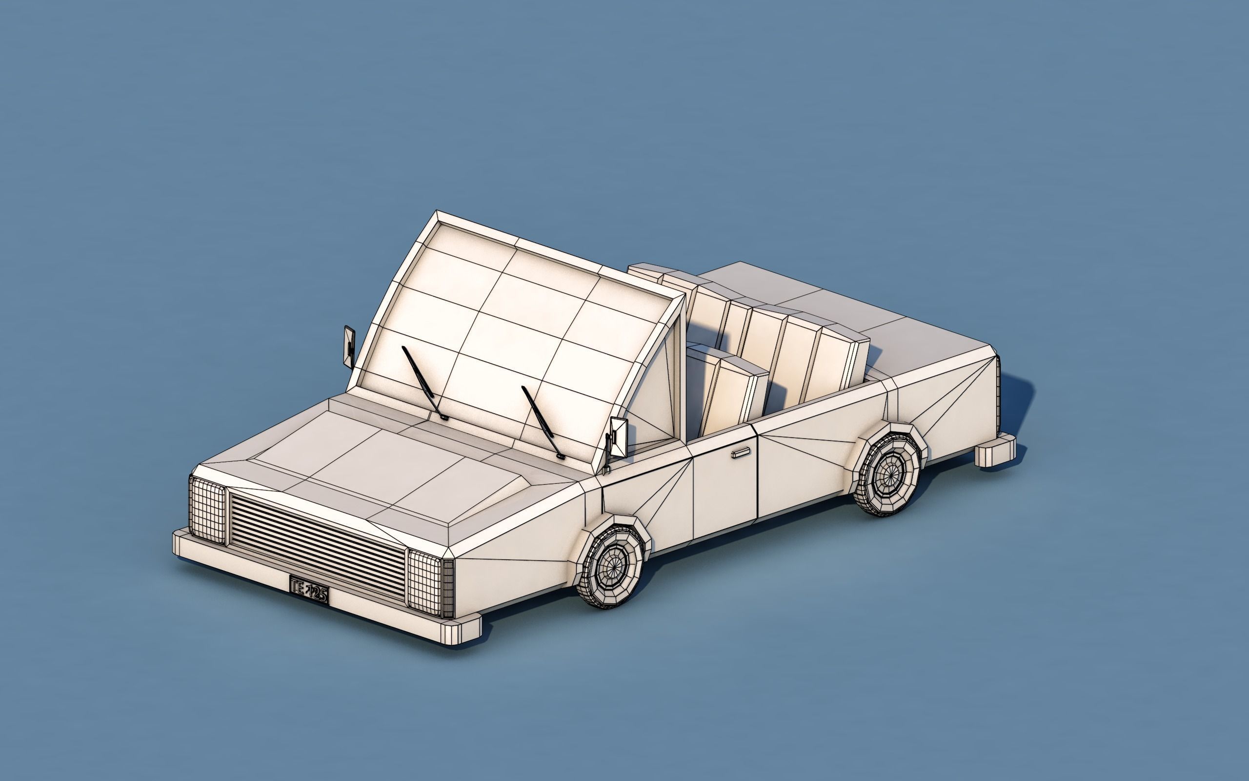 Cartoon Open Car Low-poly 3D model_3