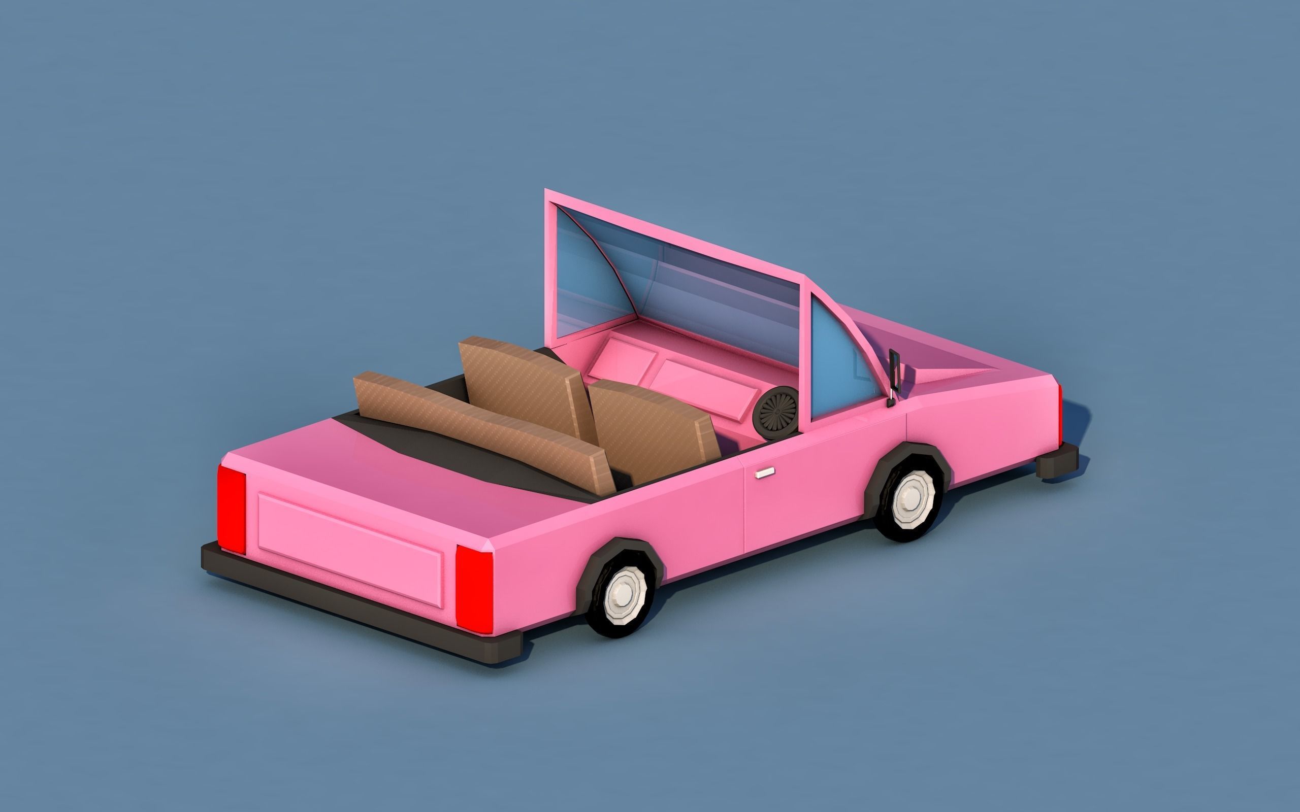Cartoon Open Car Low-poly 3D model_4