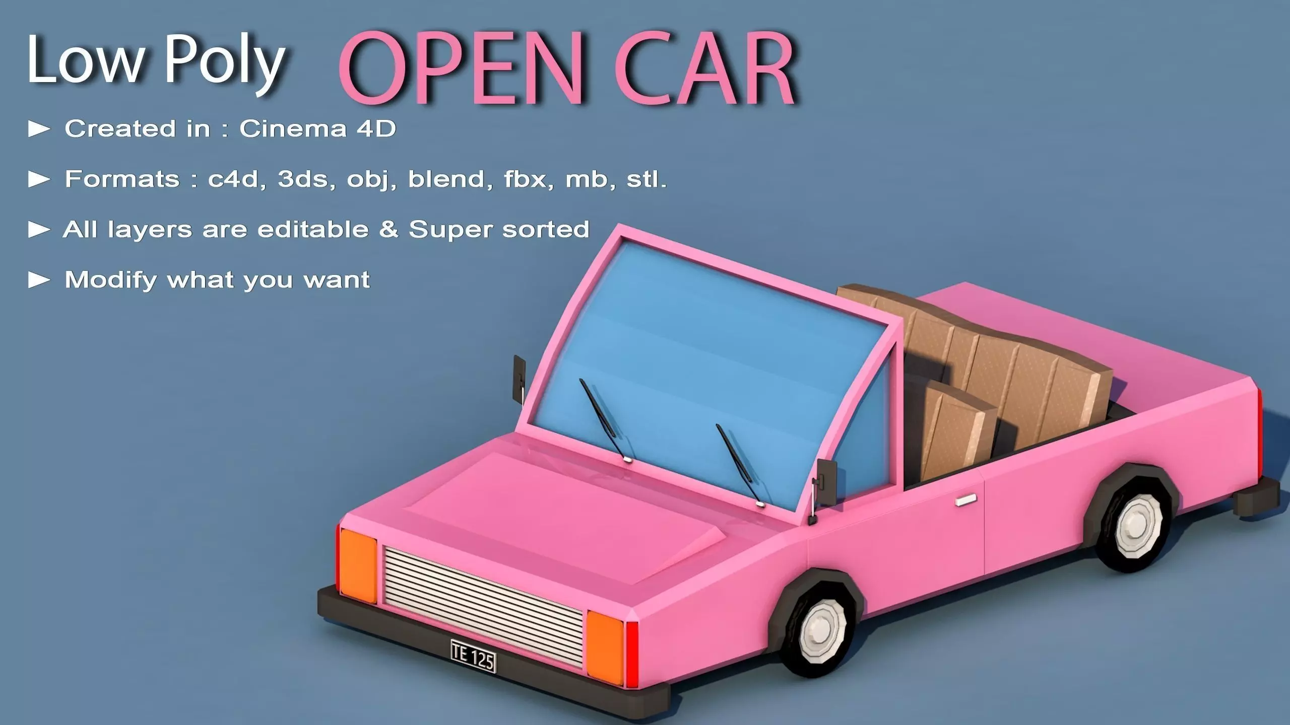 Cartoon Open Car Low-poly 3D model_0