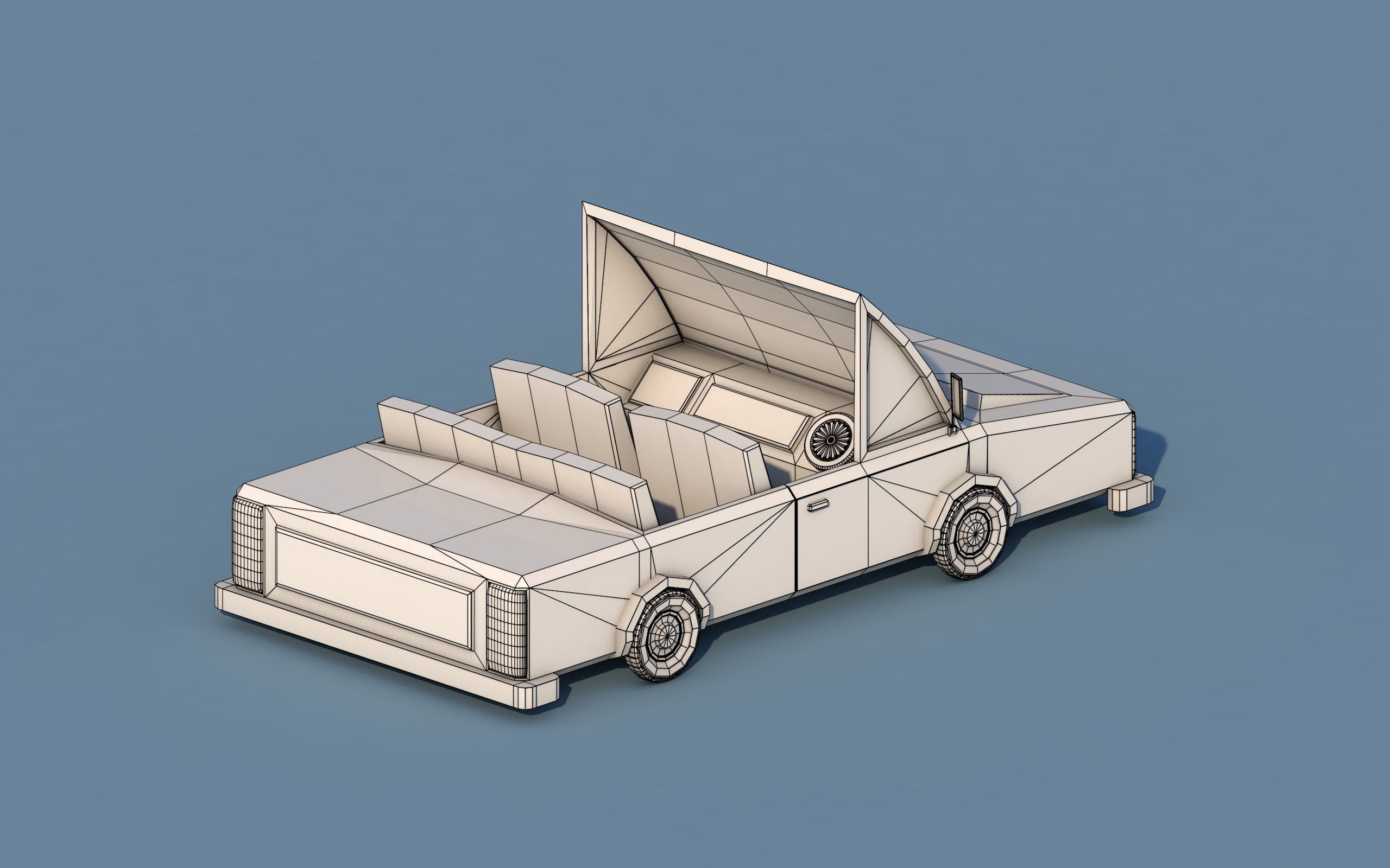 Cartoon Open Car Low-poly 3D model_5