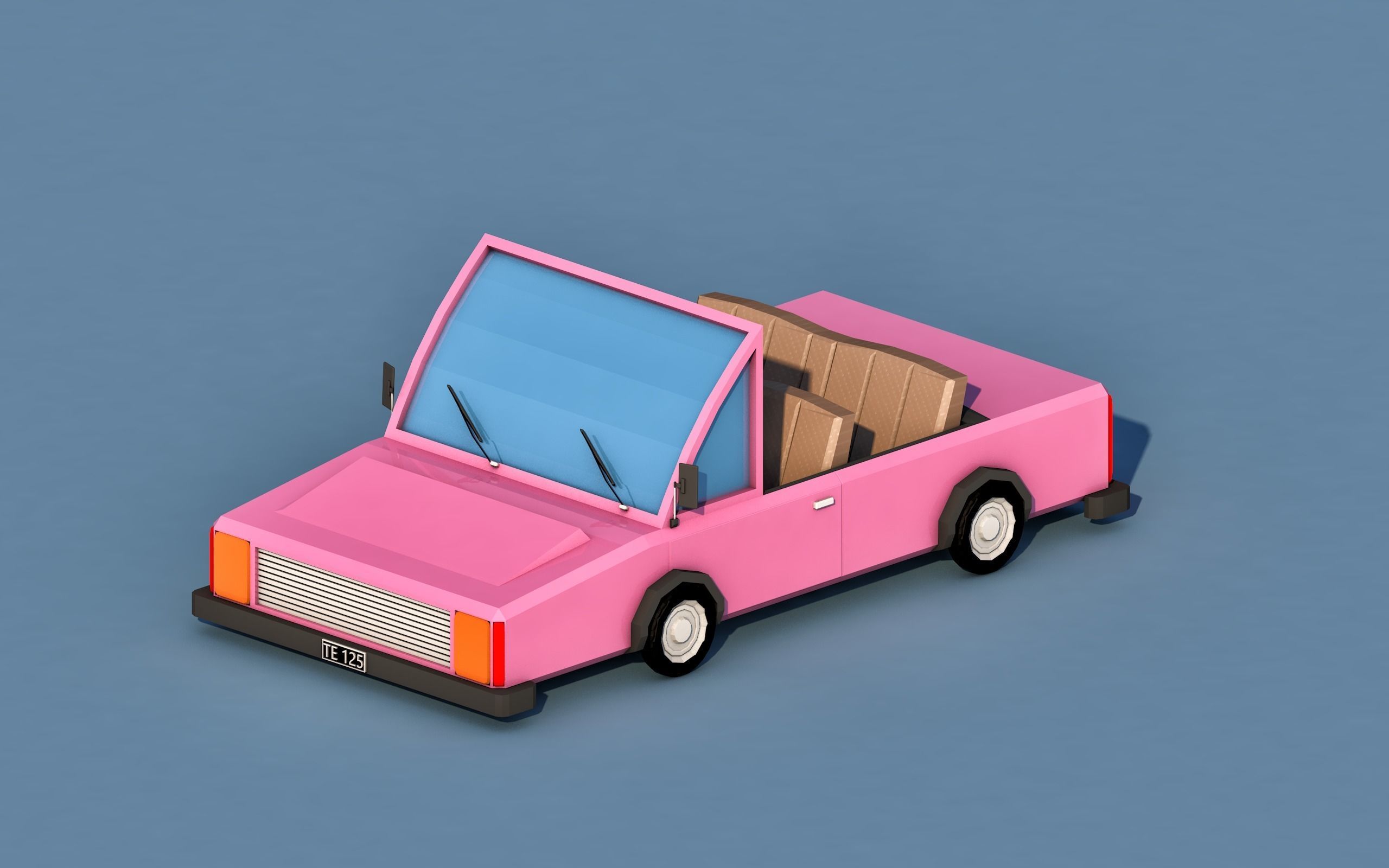 Cartoon Open Car Low-poly 3D model_2