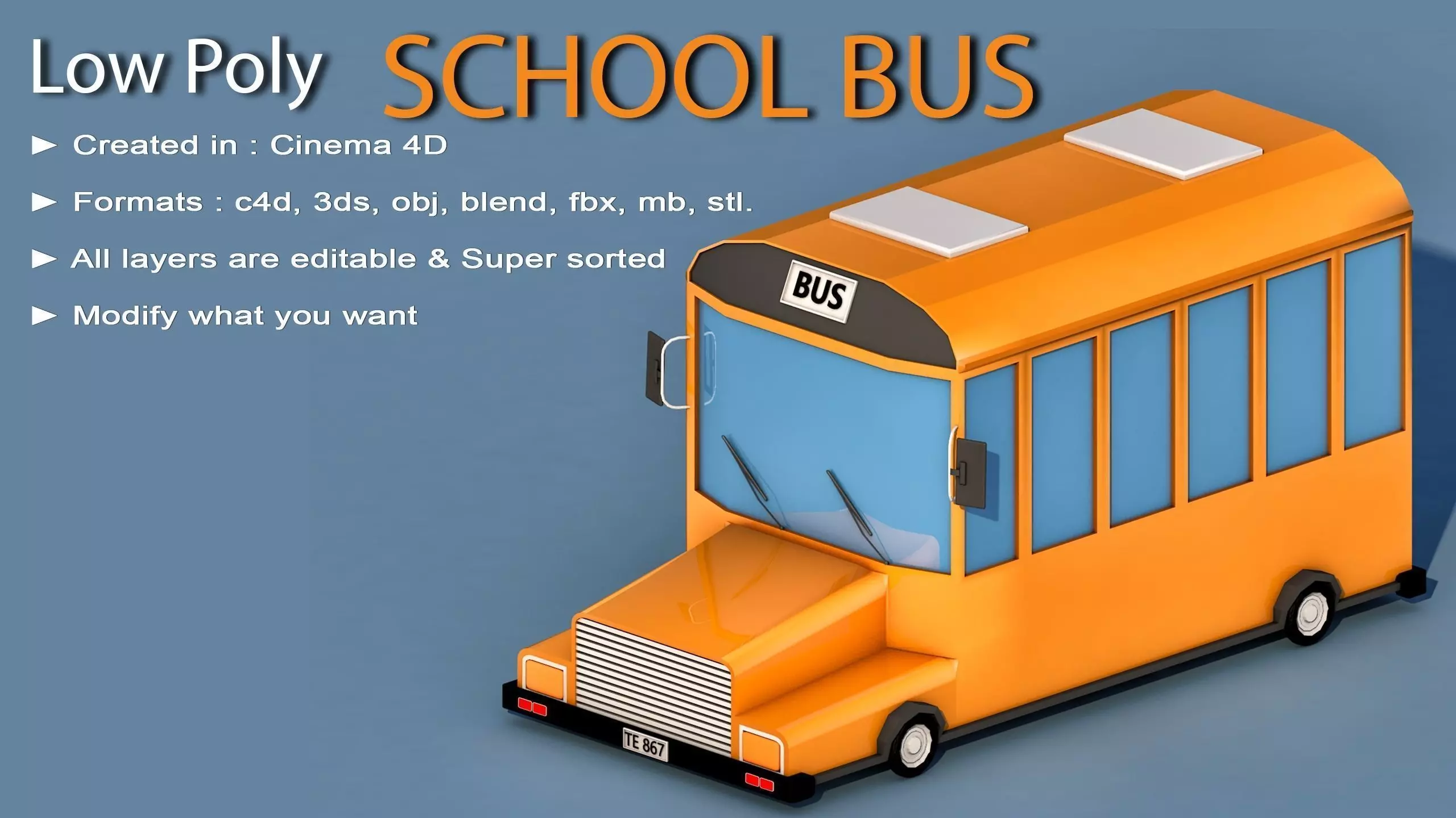 Cartoon School Bus Low-poly 3D model