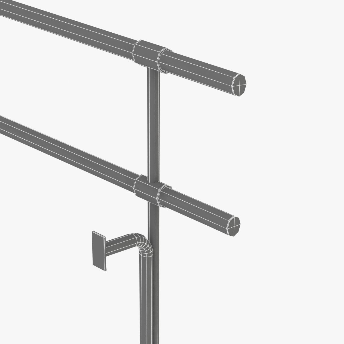 Double fixed ballet barres system 3D model_4