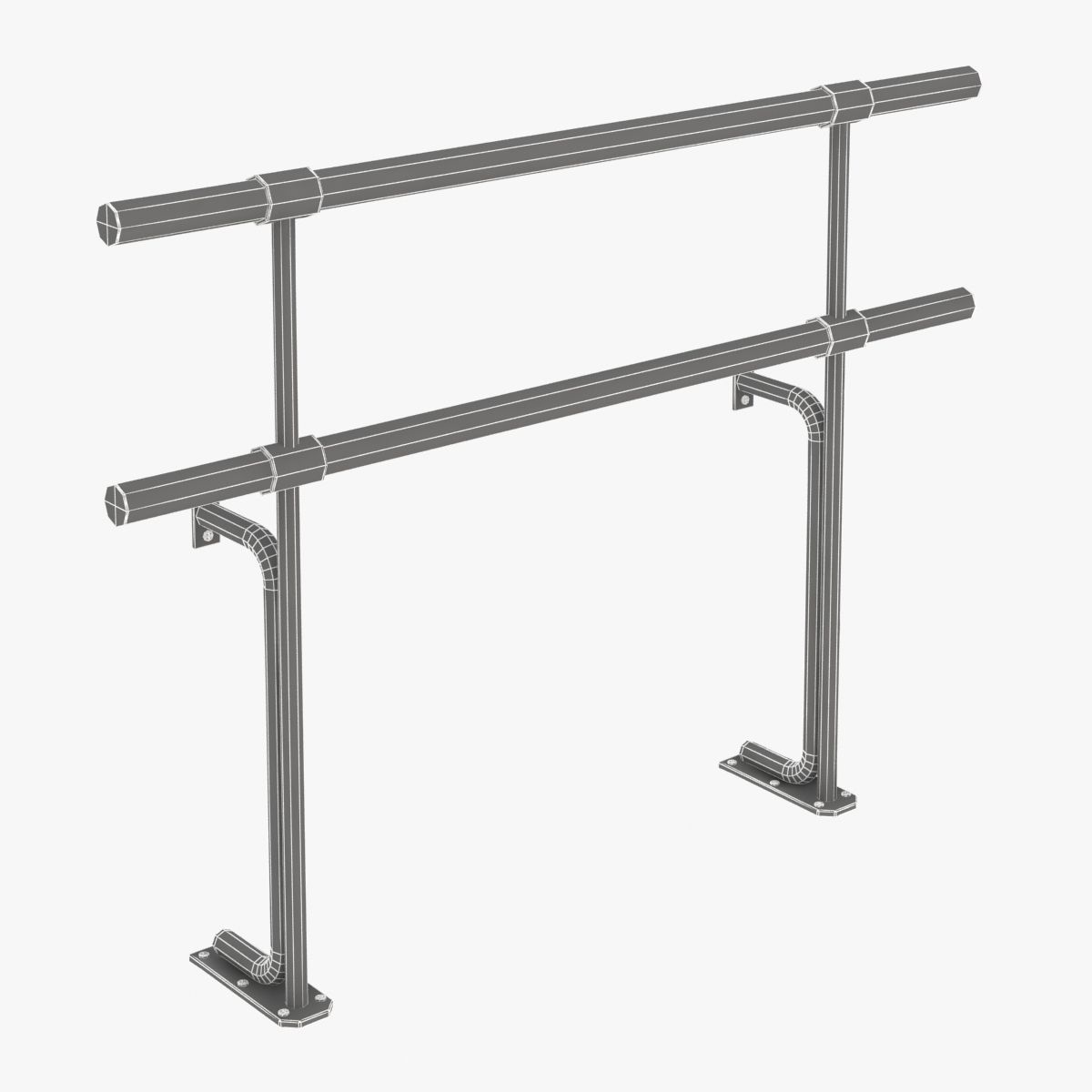 Double fixed ballet barres system 3D model_2