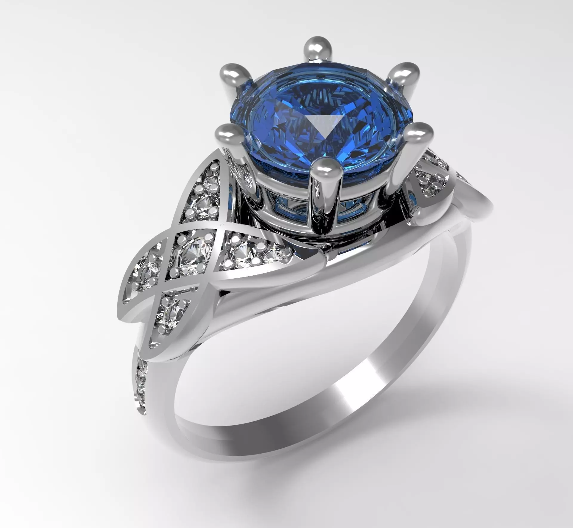 Jewelry sapphire engagement ring 3D print model