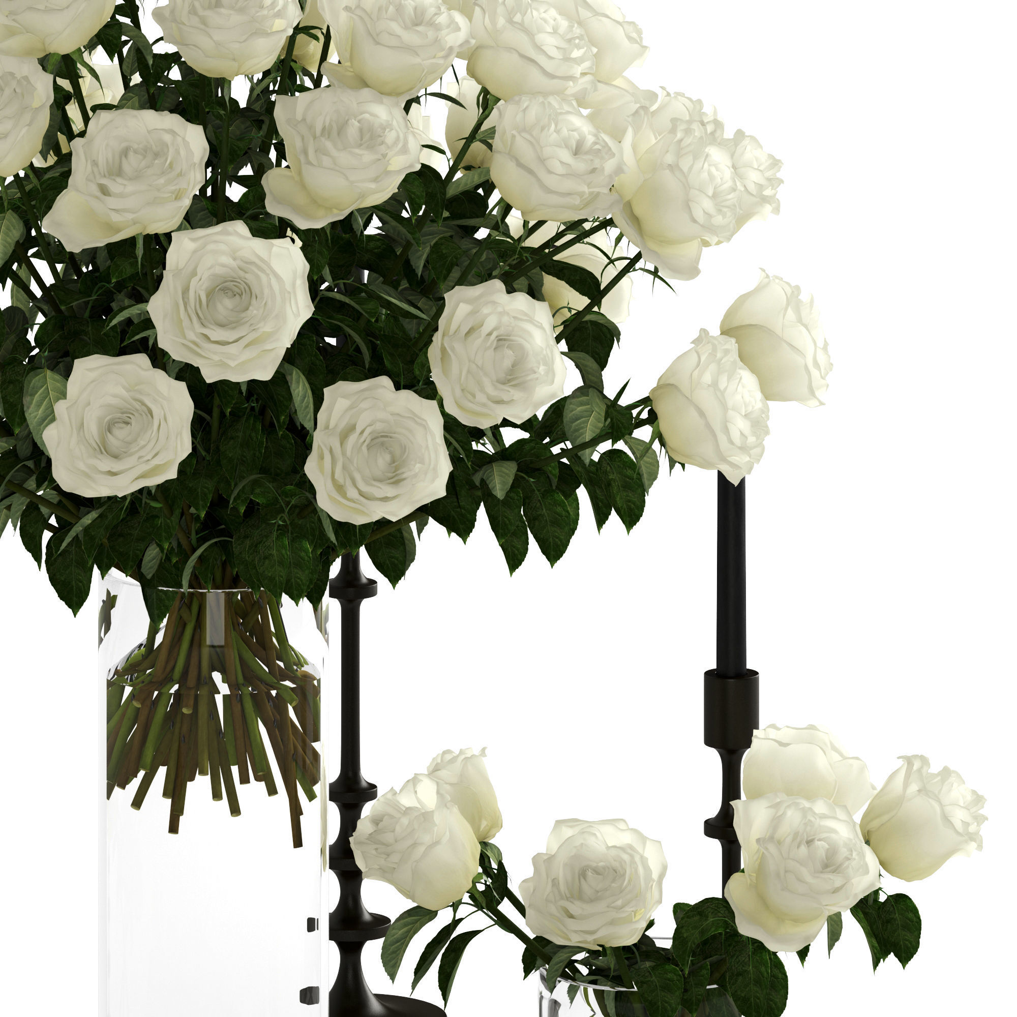 White roses 3D model_2