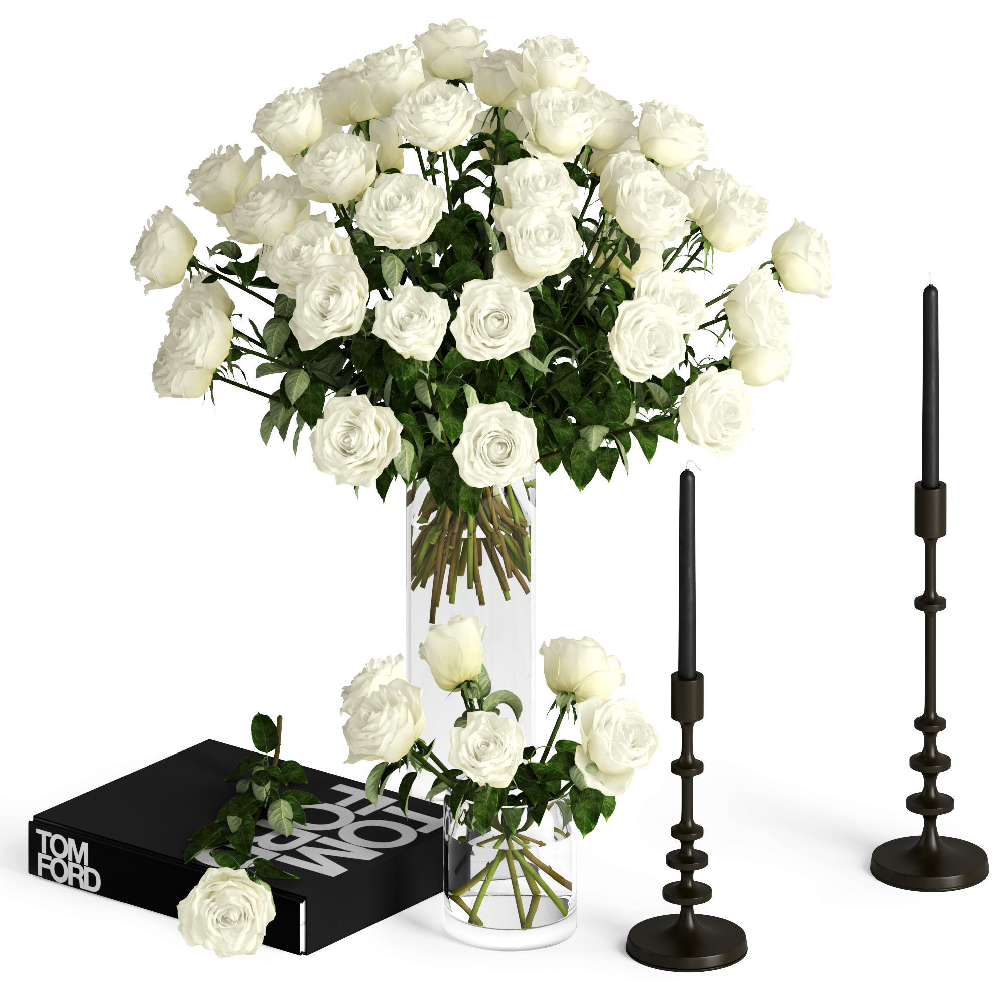 White roses 3D model_1