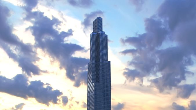 Skyscraper at sunset 3D model