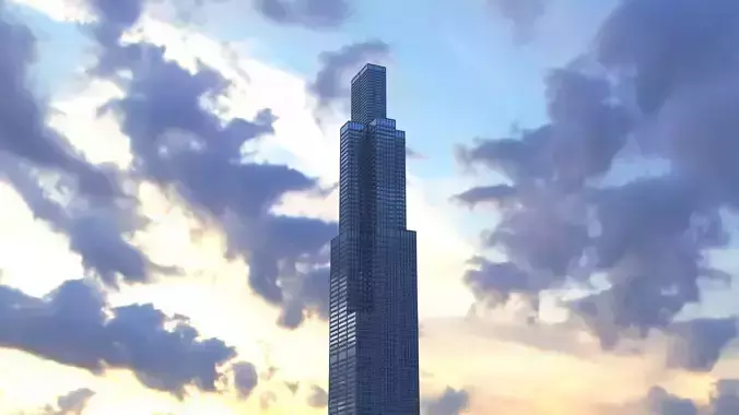 Skyscraper at sunset 3D model