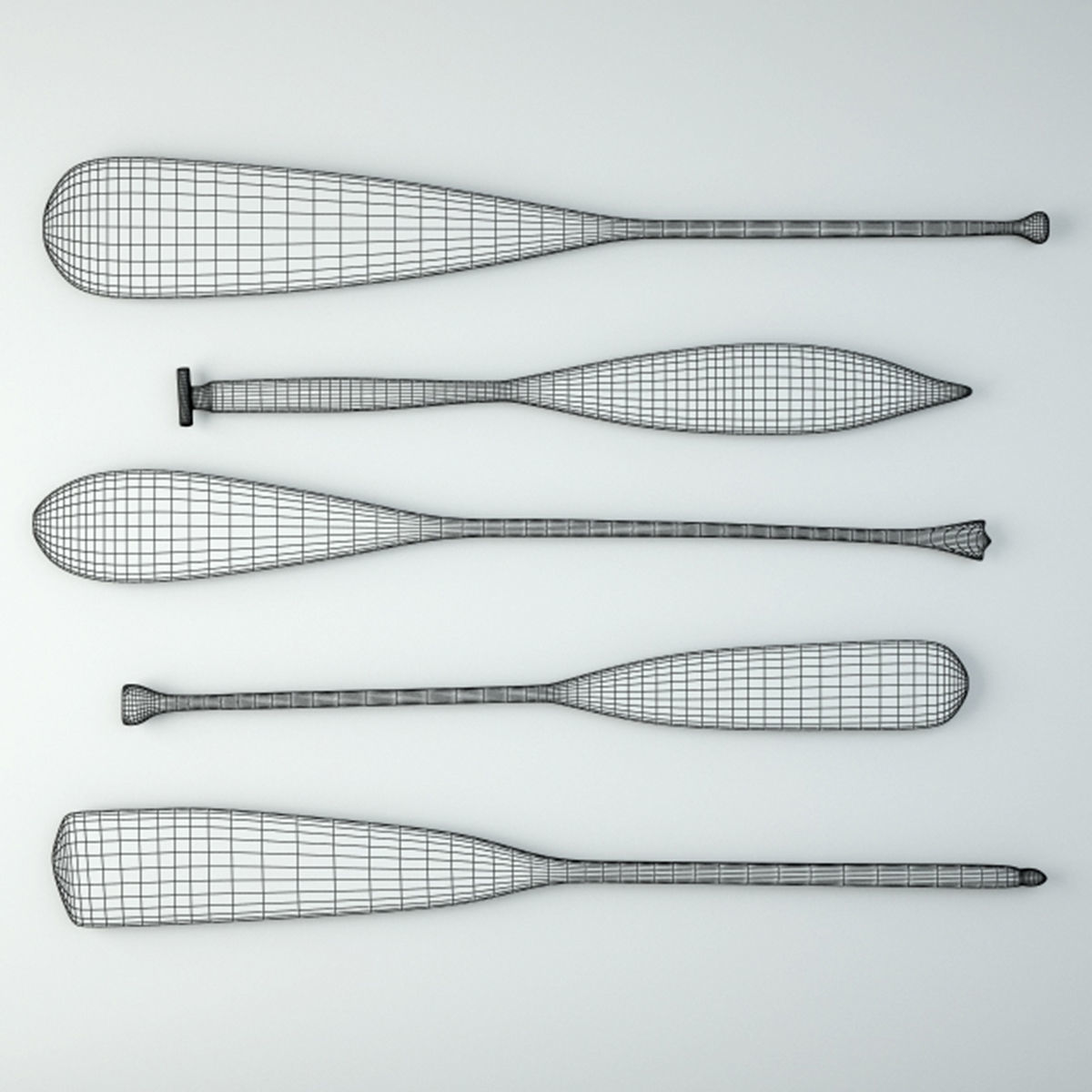Vintage Oars and Paddles 3D model_1