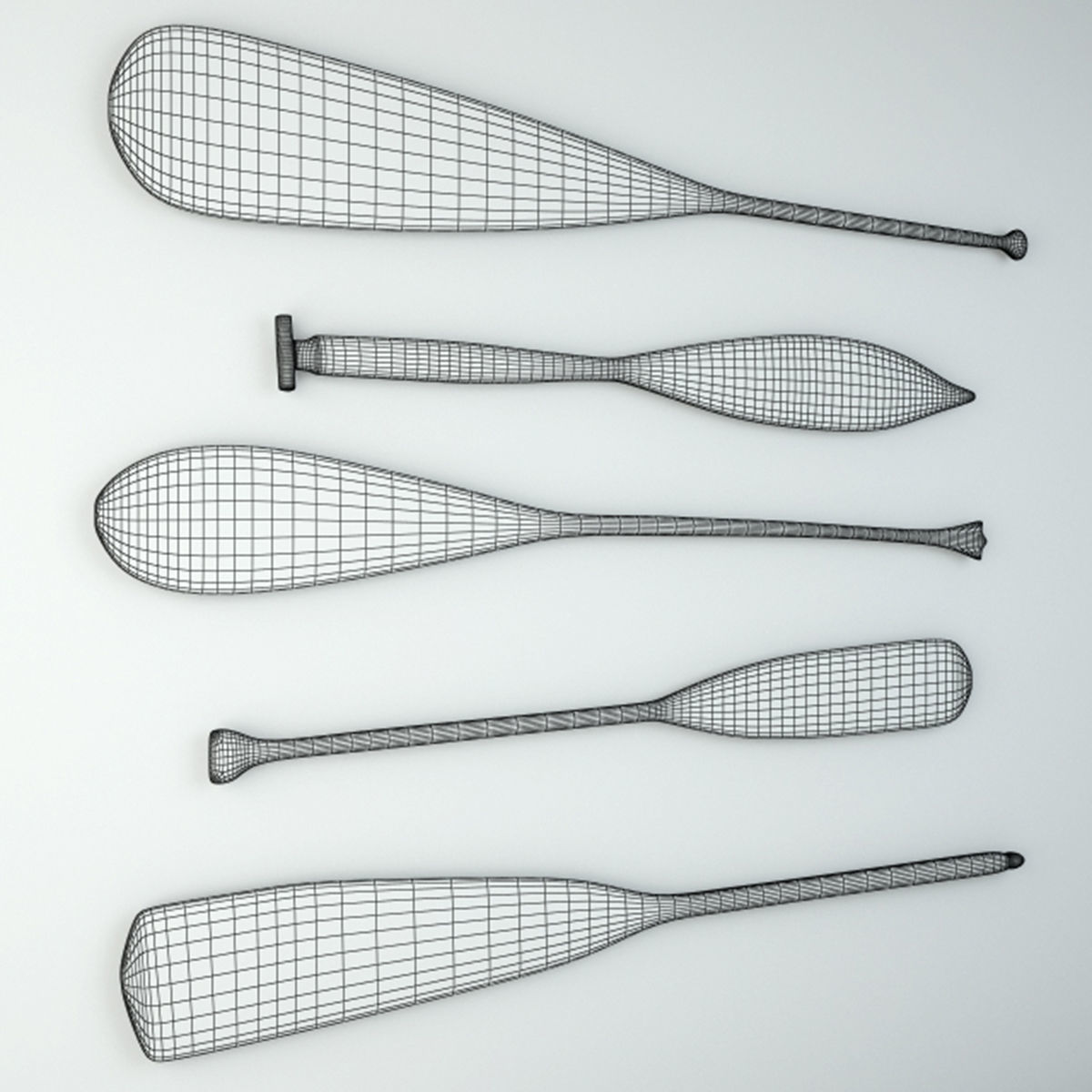 Vintage Oars and Paddles 3D model_3
