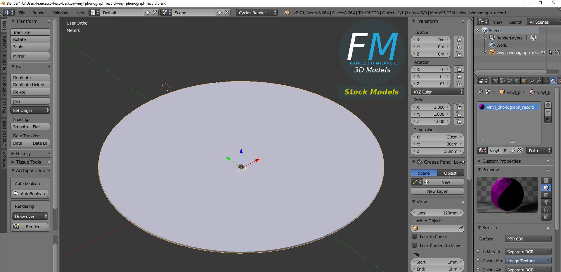 Vinyl Phonograph Record Low-poly 3D model_9