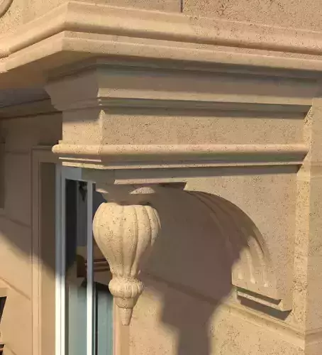 corbel Low-poly 3D model stone building with balcony
