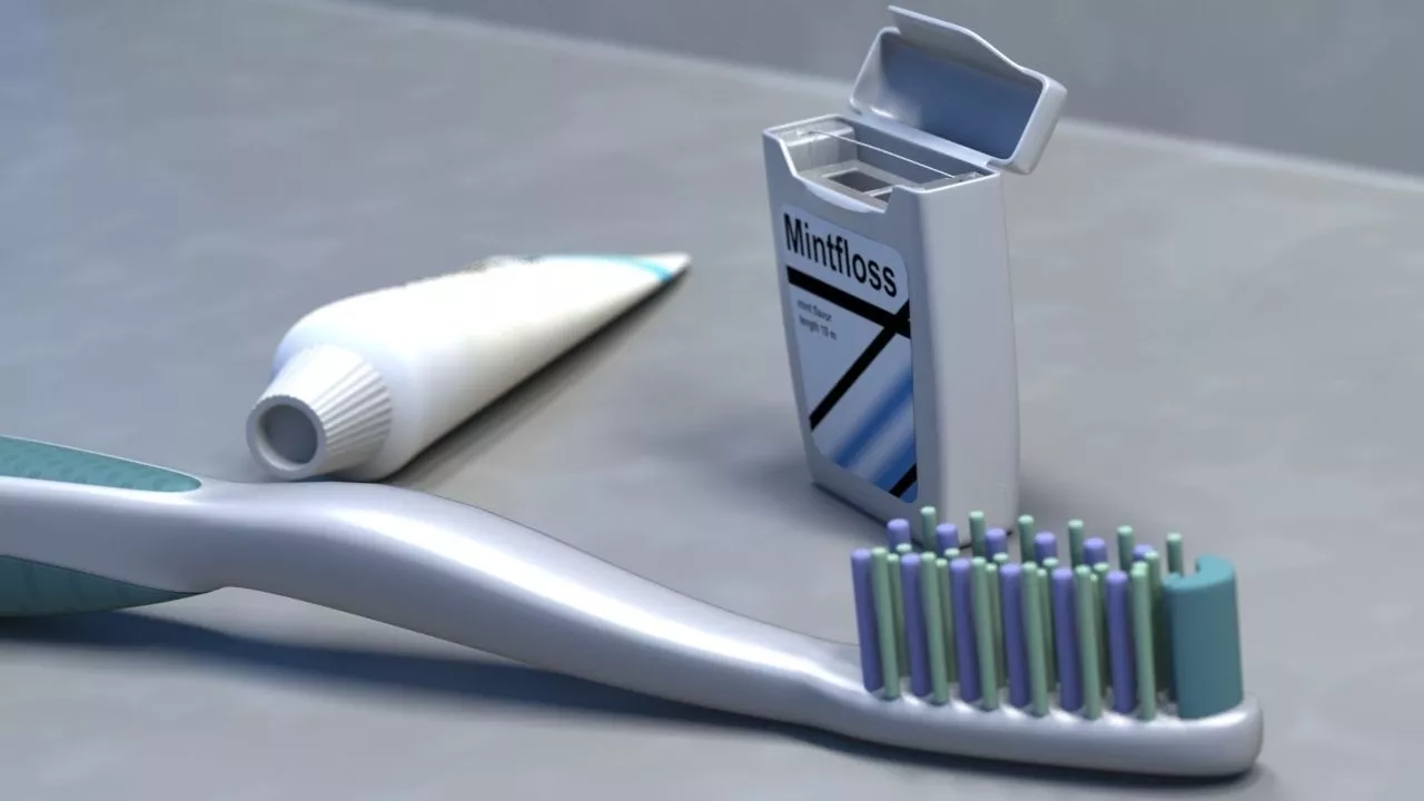 Toothbrush and dental floss 3D model
