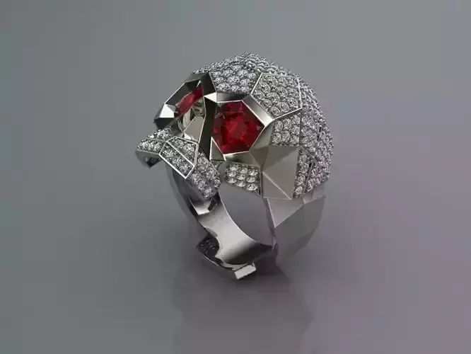 A-0009 skull ring with rubies and diamonds 3D print model