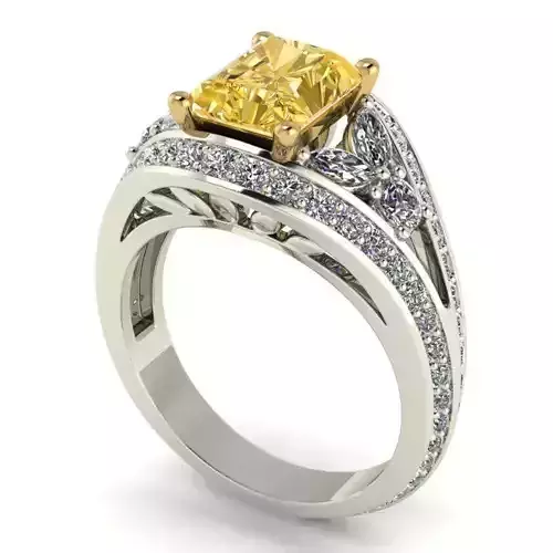 A-0005 engagement ring with sapphire and diamonds 3D print model