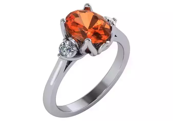 A-0002 orange stone and diamond ring 3D print model
