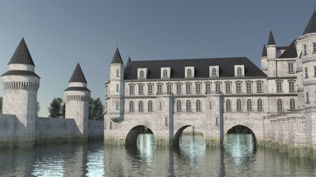 Low Poly Chateau-Castle - Inspired by Chateau de Chenonceau- PBR Low-poly 3D model_1