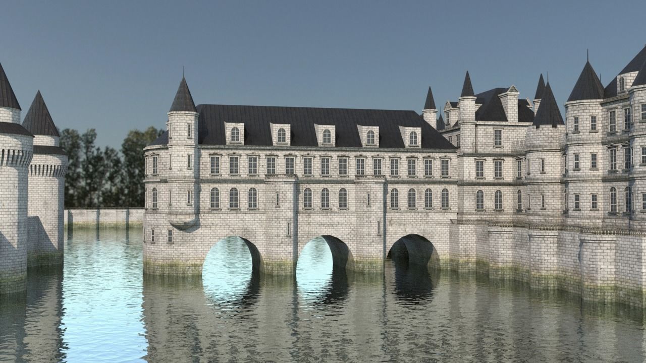 Low Poly Chateau-Castle - Inspired by Chateau de Chenonceau- PBR Low-poly 3D model_2