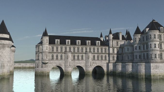 Low Poly Chateau-Castle - Inspired by Chateau de Chenonceau- PBR Low-poly 3D model