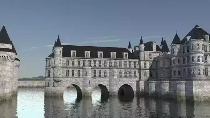 Low Poly Chateau-Castle - Inspired by Chateau de Chenonceau- PBR Low-poly 3D model