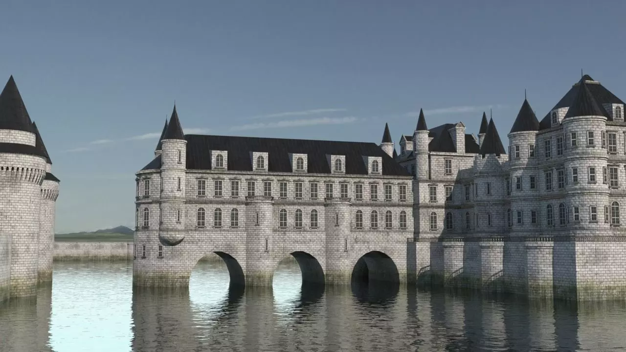 Low Poly Chateau-Castle - Inspired by Chateau de Chenonceau- PBR Low-poly 3D model_0