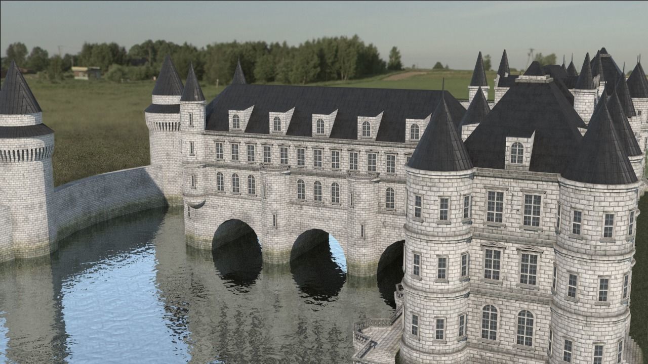 Low Poly Chateau-Castle - Inspired by Chateau de Chenonceau- PBR Low-poly 3D model_8