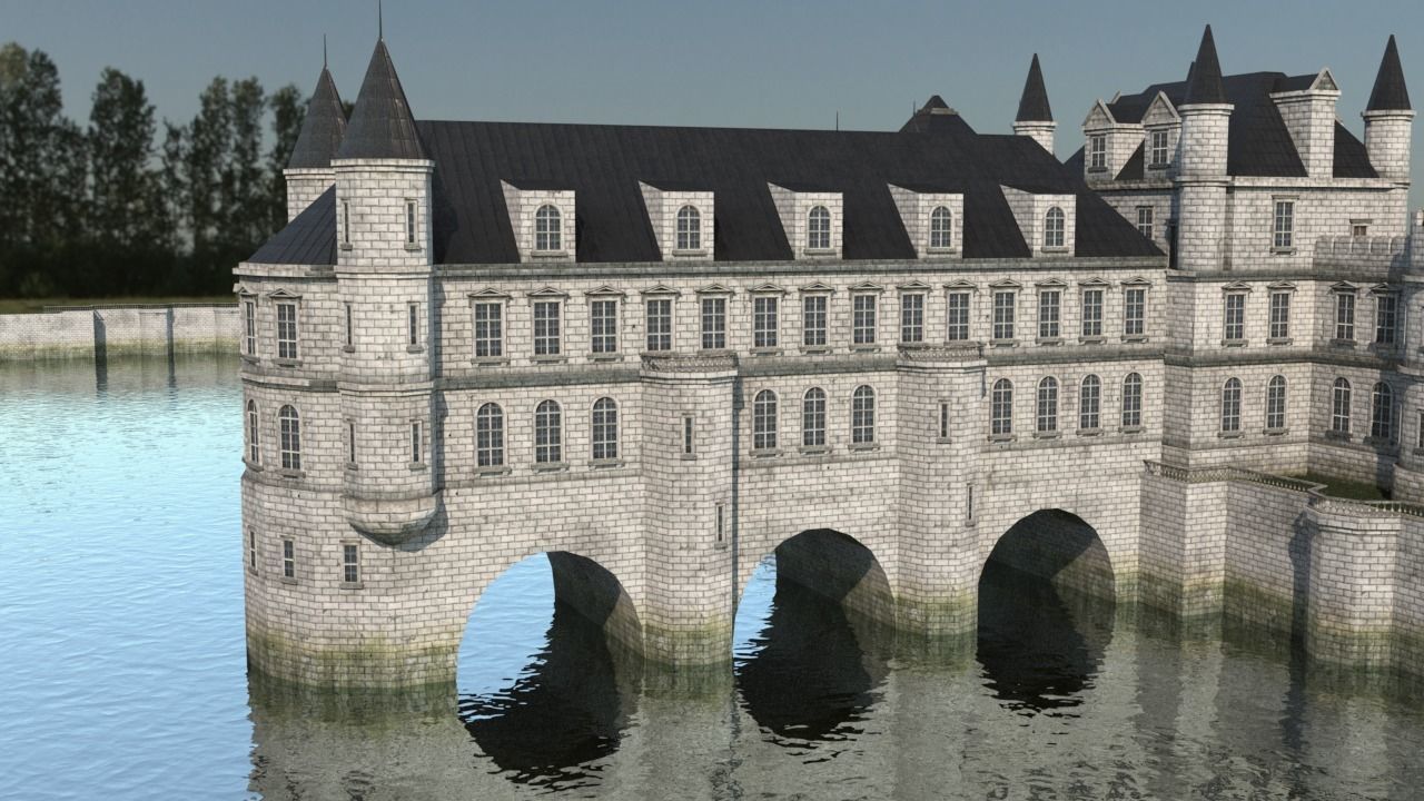Low Poly Chateau-Castle - Inspired by Chateau de Chenonceau- PBR Low-poly 3D model_6