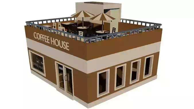 Low Poly Coffee House - With Interior