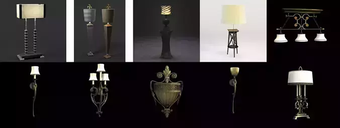 10 lamps 3d models pack