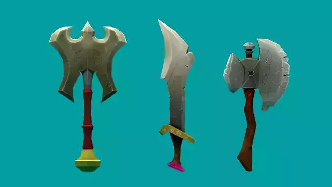 hand painted stylised medieval weapons pack Low-poly 3D model