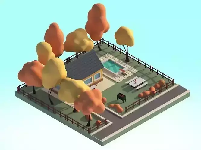 Cartoon House 3d Illustration Scene