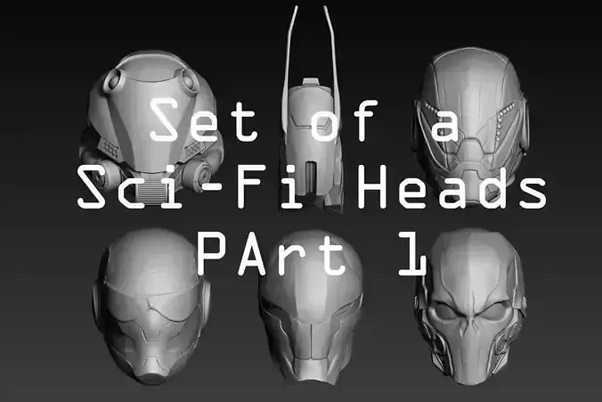 Set of a Sci-Fi Heads Part 1 3D model Set of a Sci-Fi Heads Part 1 3D model