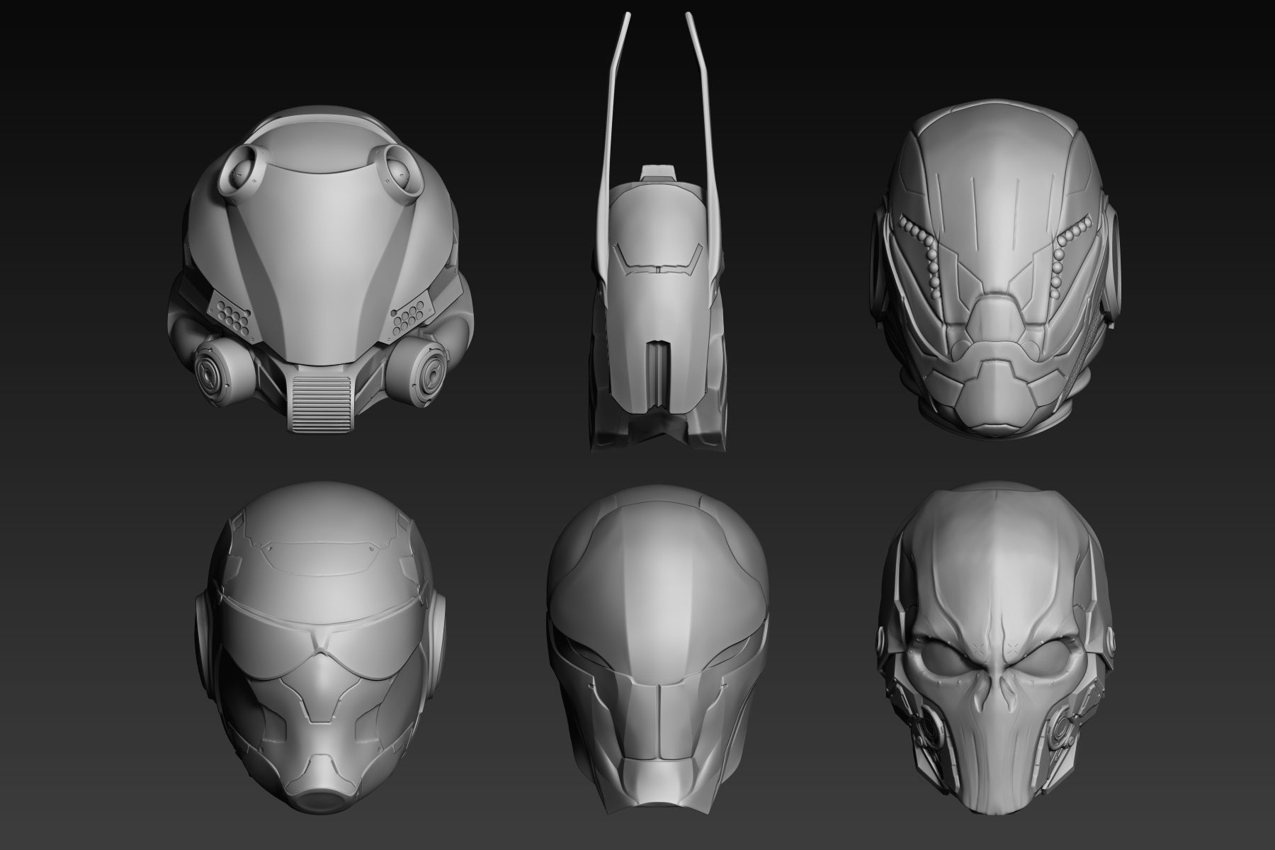 Set of a Sci-Fi Heads Part 1 3D model_1