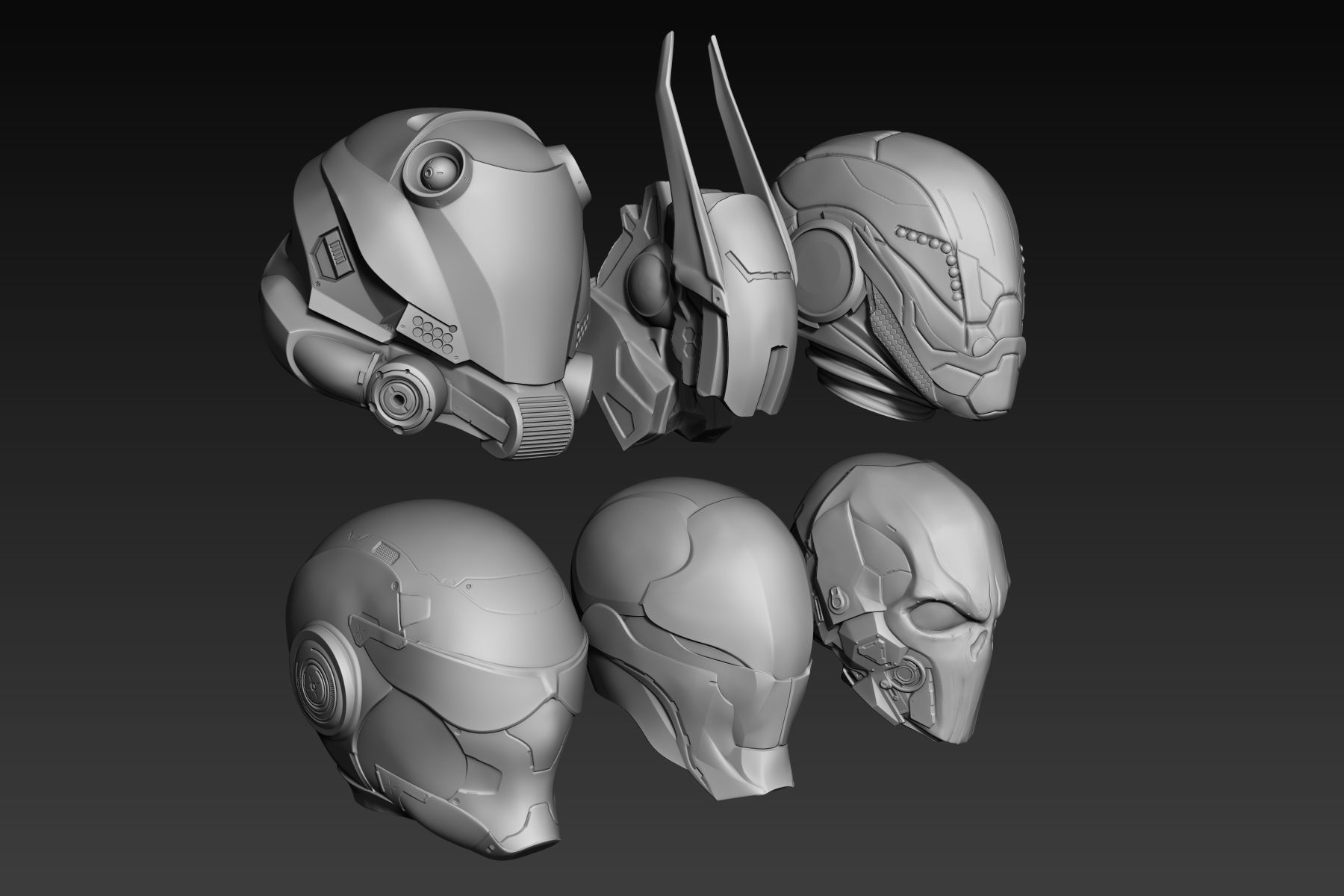 Set of a Sci-Fi Heads Part 1 3D model_3