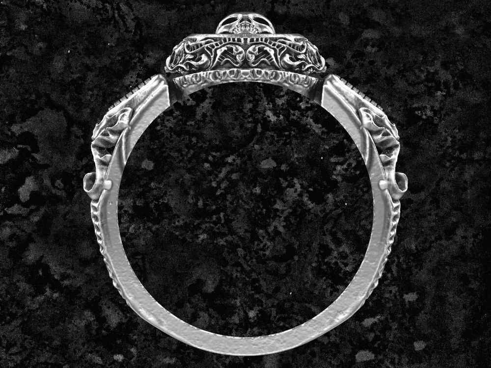 Skull-ring22 silver skull ring with ornate design 3D print model_3