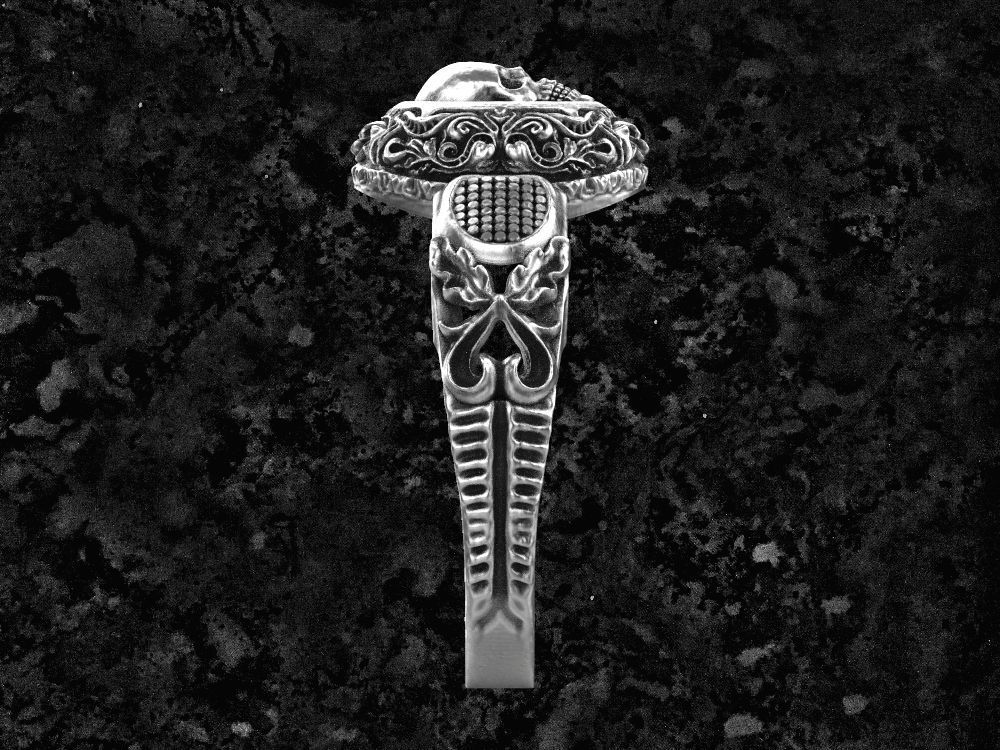 Skull-ring22 silver skull ring with ornate design 3D print model_4
