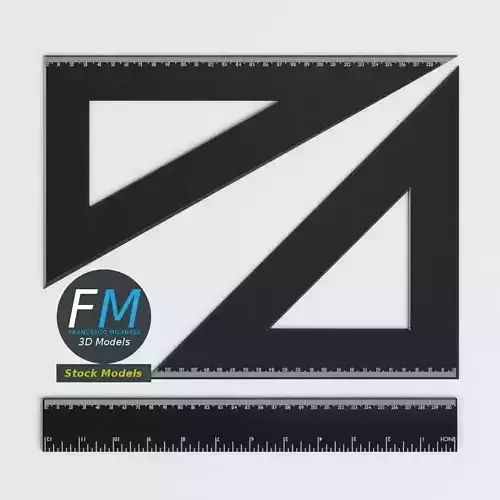 Drafting Ruler and Squares set Low-poly 3D model
