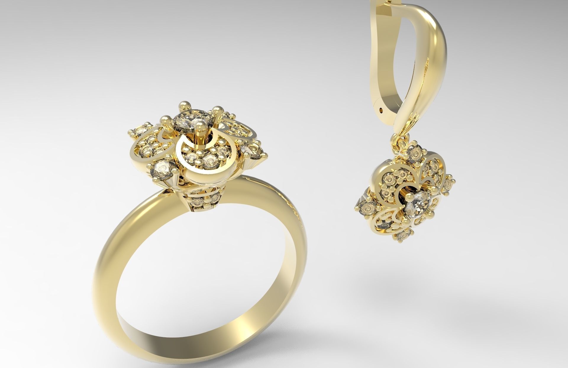 Ring with earrings  3D print model_4