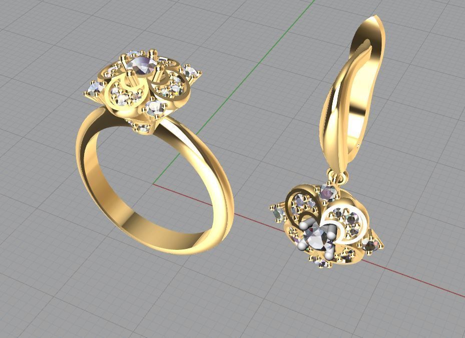 Ring with earrings  3D print model_5