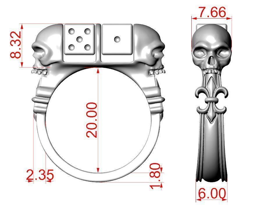 Skull Dice Ring 3D print model_12