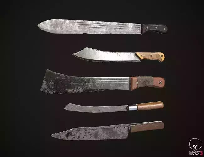 Machetes Set axe Low-poly 3D model