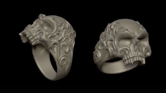 Flame skull ring 3D print model_5