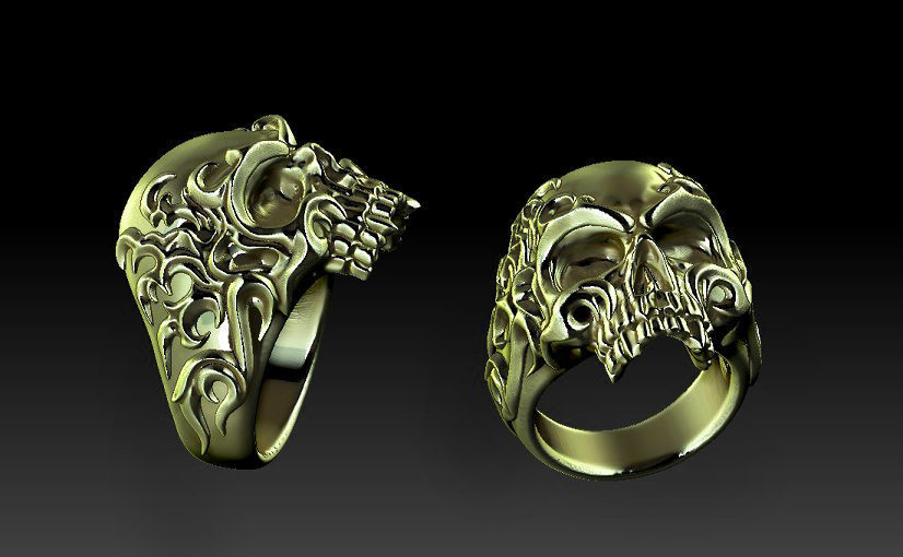Flame skull ring 3D print model_3
