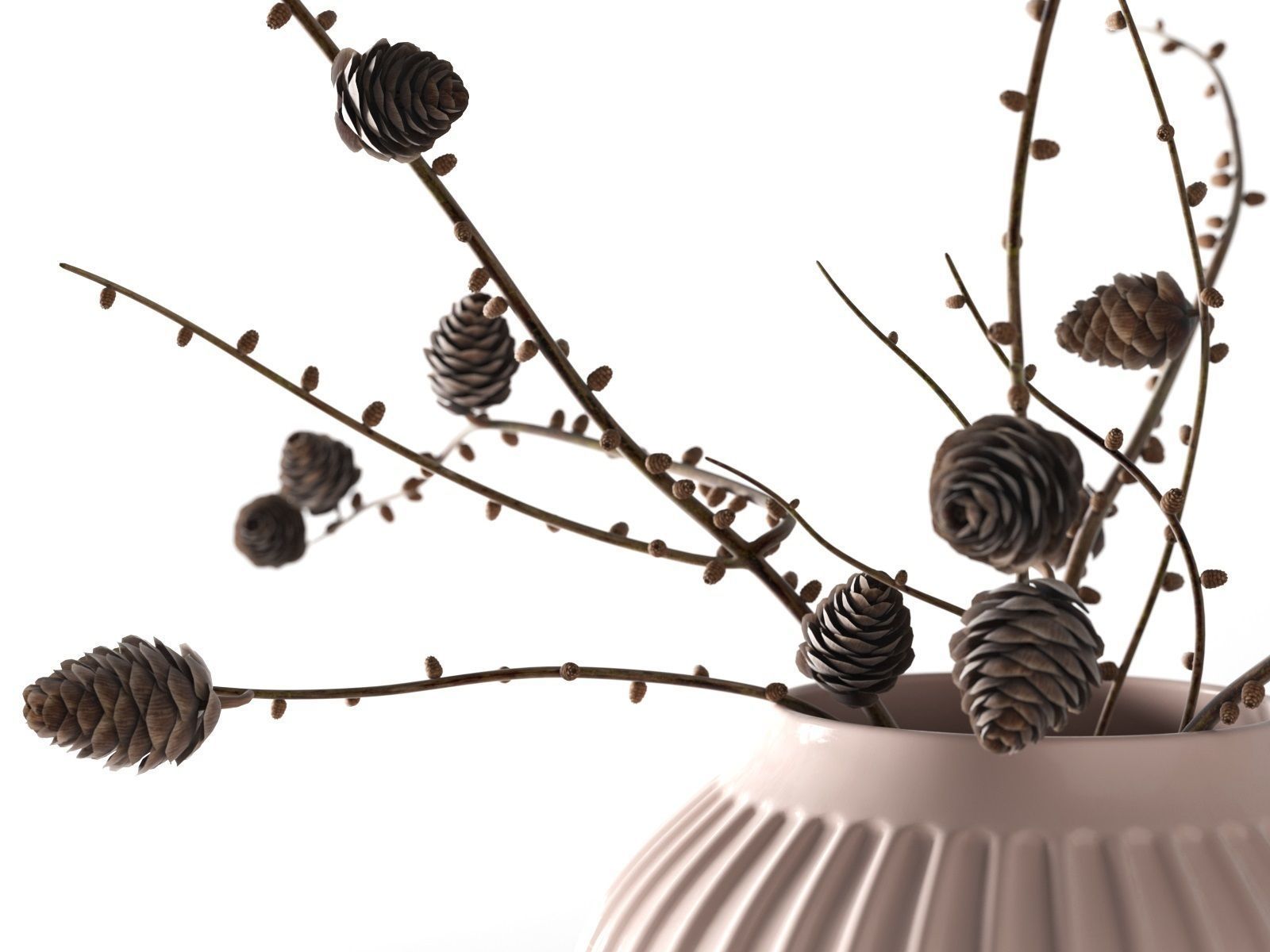 Hammershoi Vases with Pine Cone Branches 3D model_2