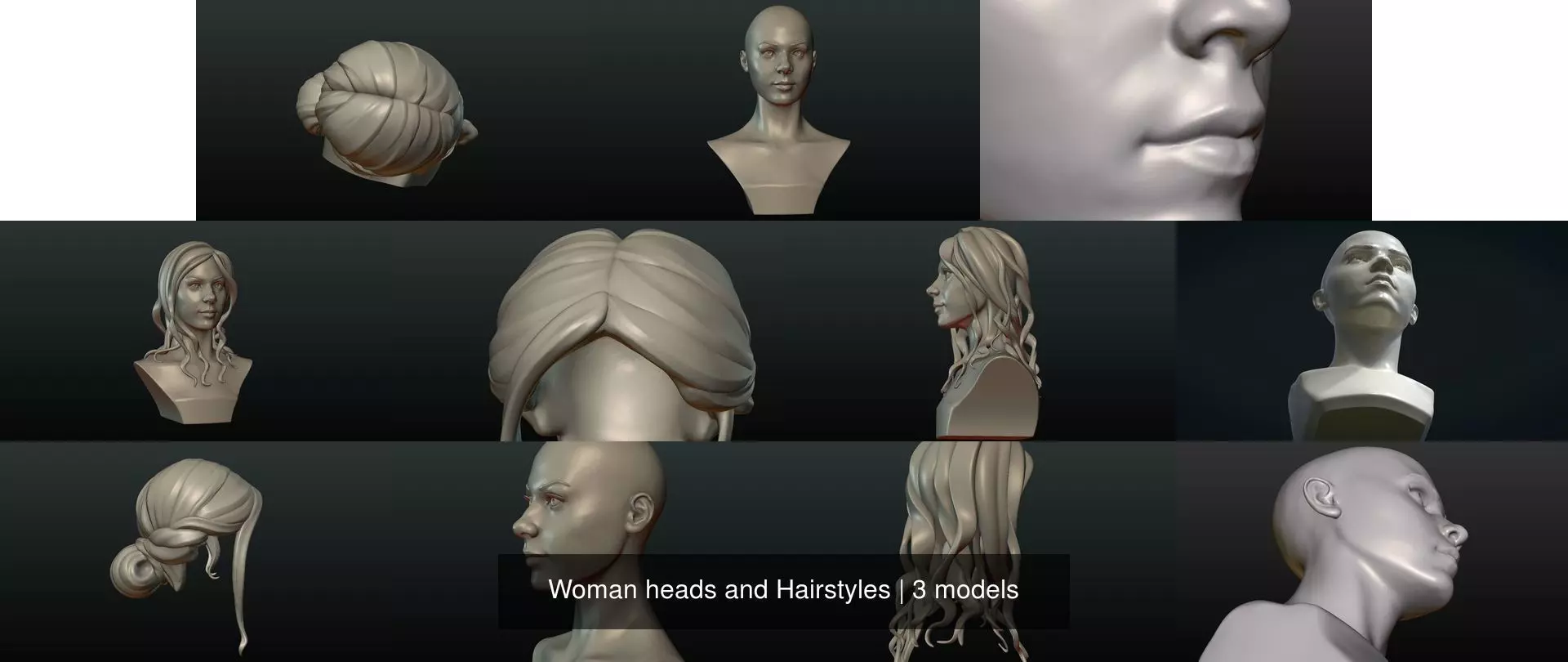 Woman heads and Hairstyles 3D Model Collection_1