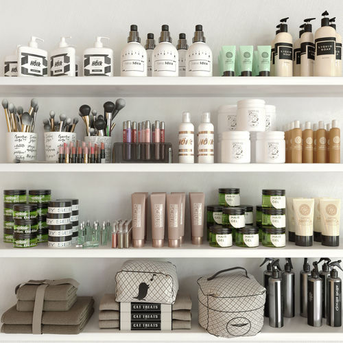 Shelf with a collection of cosmetics 3D model