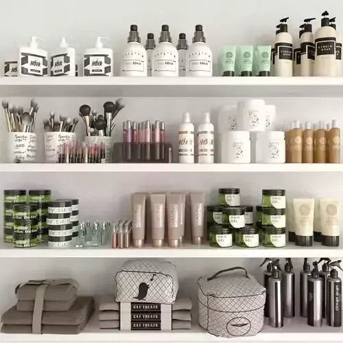 Shelf with a collection of cosmetics