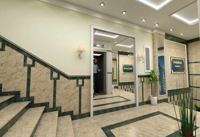Residential building entrance interior scene 3D model